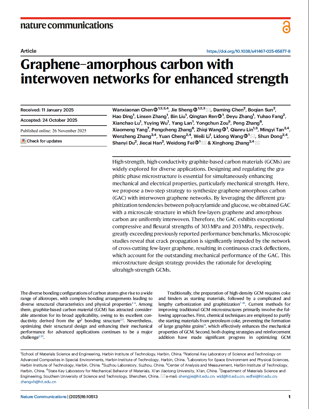 Graphene-amorphous carbon with interwoven networks for enhanced strength 论文首页